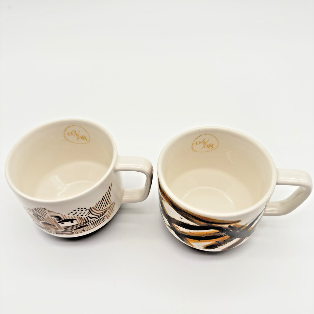 Starbucks Artisan Series Mugs 03/08 04/08 Set of Two 12oz Brown Cream 2014 - Picture 5 of 10